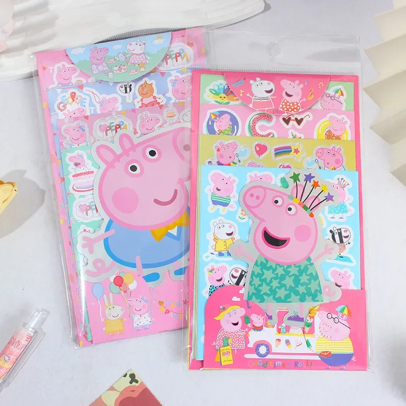 Cute Peppa Pig Girl Handbook Sticker Set Toy Cartoon Kids Decorative Sticker Kindergarten Reward PVC Toys Gift for Boys and Girl