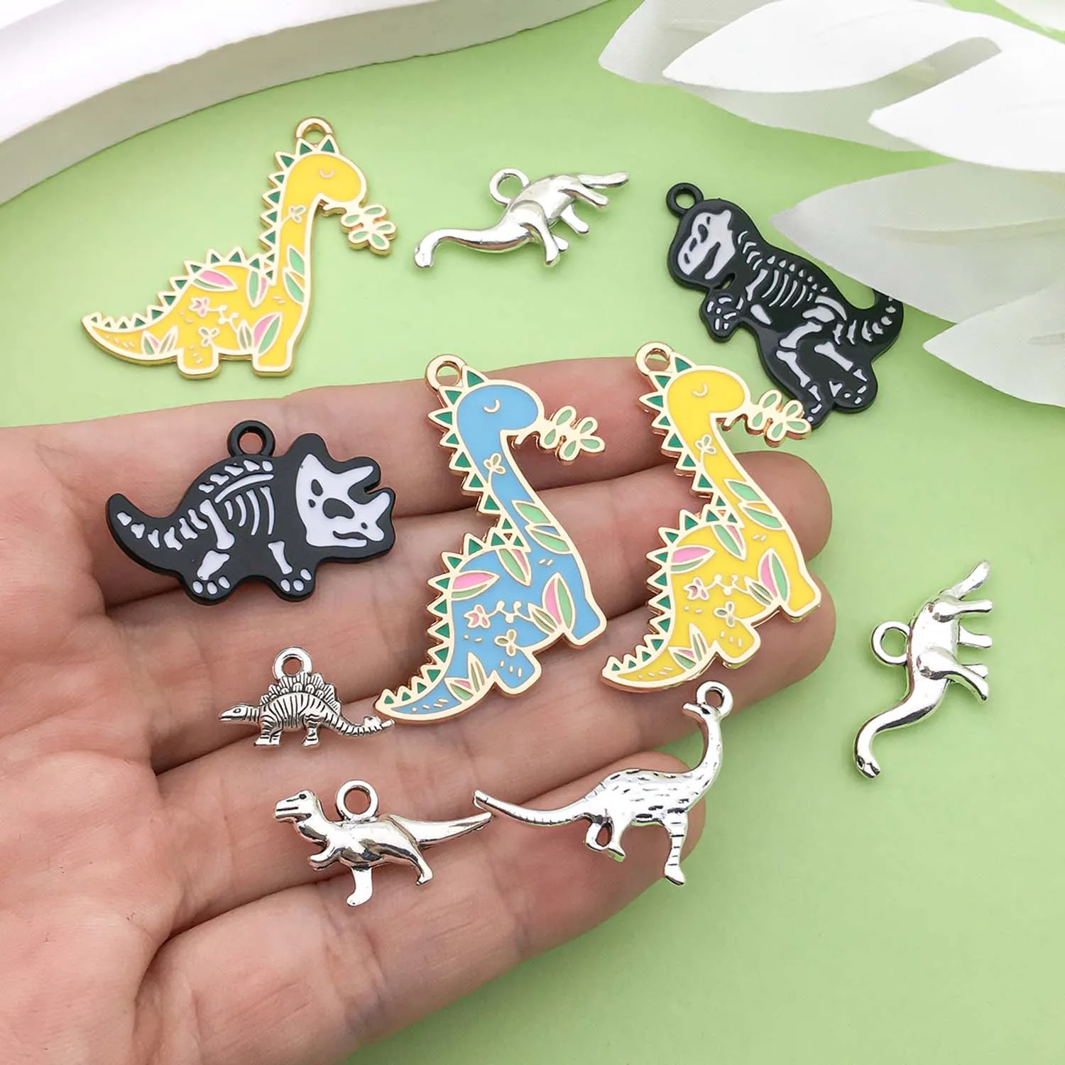 16/20pcs Cartoon Dinosaur Design Charms Alloy Metal Animal Pendants For DIY Bracelet Necklace Jewelry Making Accessories