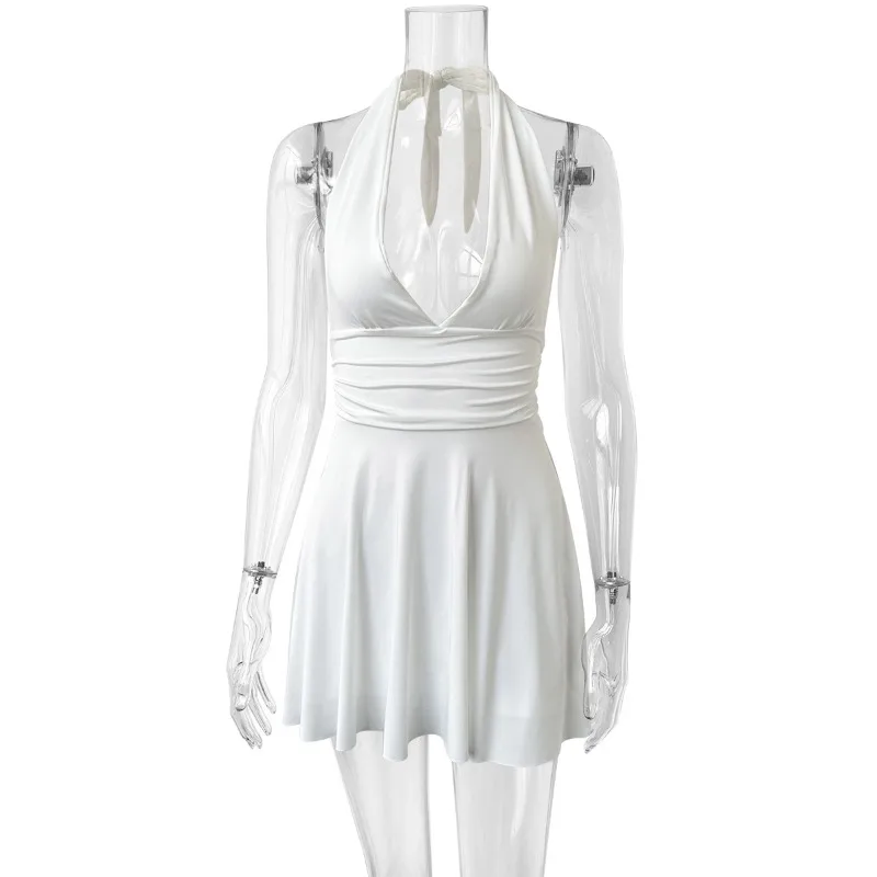 KIDCRKJ 2026 Neckholder Kurze Kleider für Damen Einfarbig Rückenfreie Damenkleider Sommer Party Minikleid Damen Strand Damenkleid – Detail 6