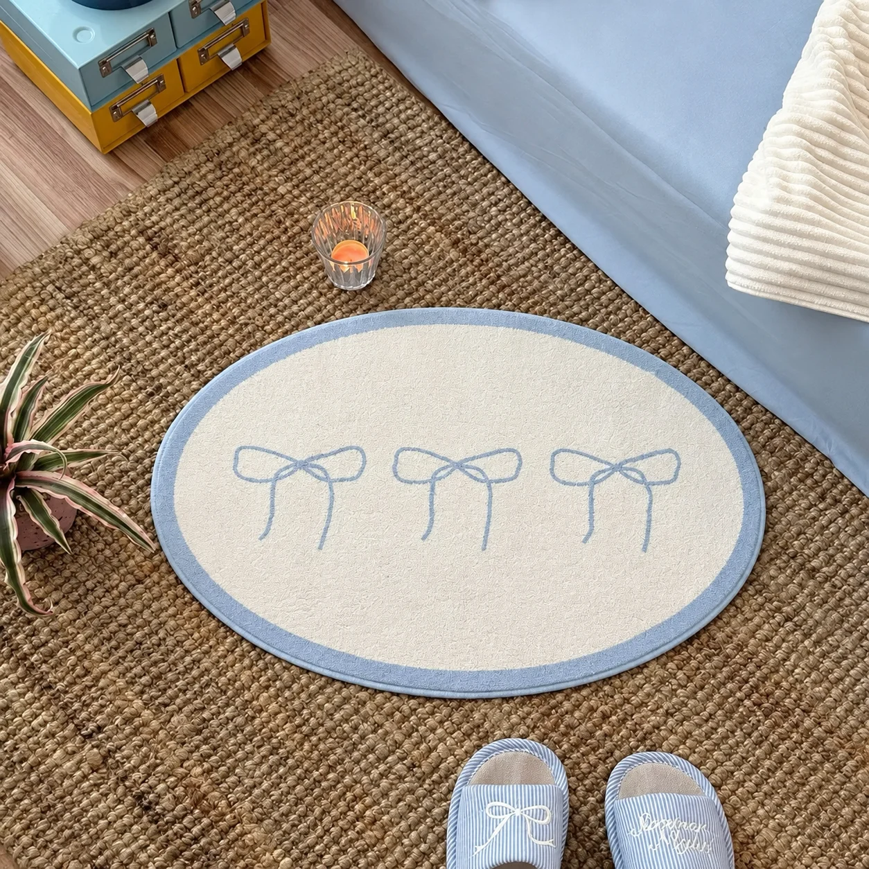 Bow arrangement bedroom room bedside blanket imitation cashmere absorbent floor mat door floor mat round carpet ins wind