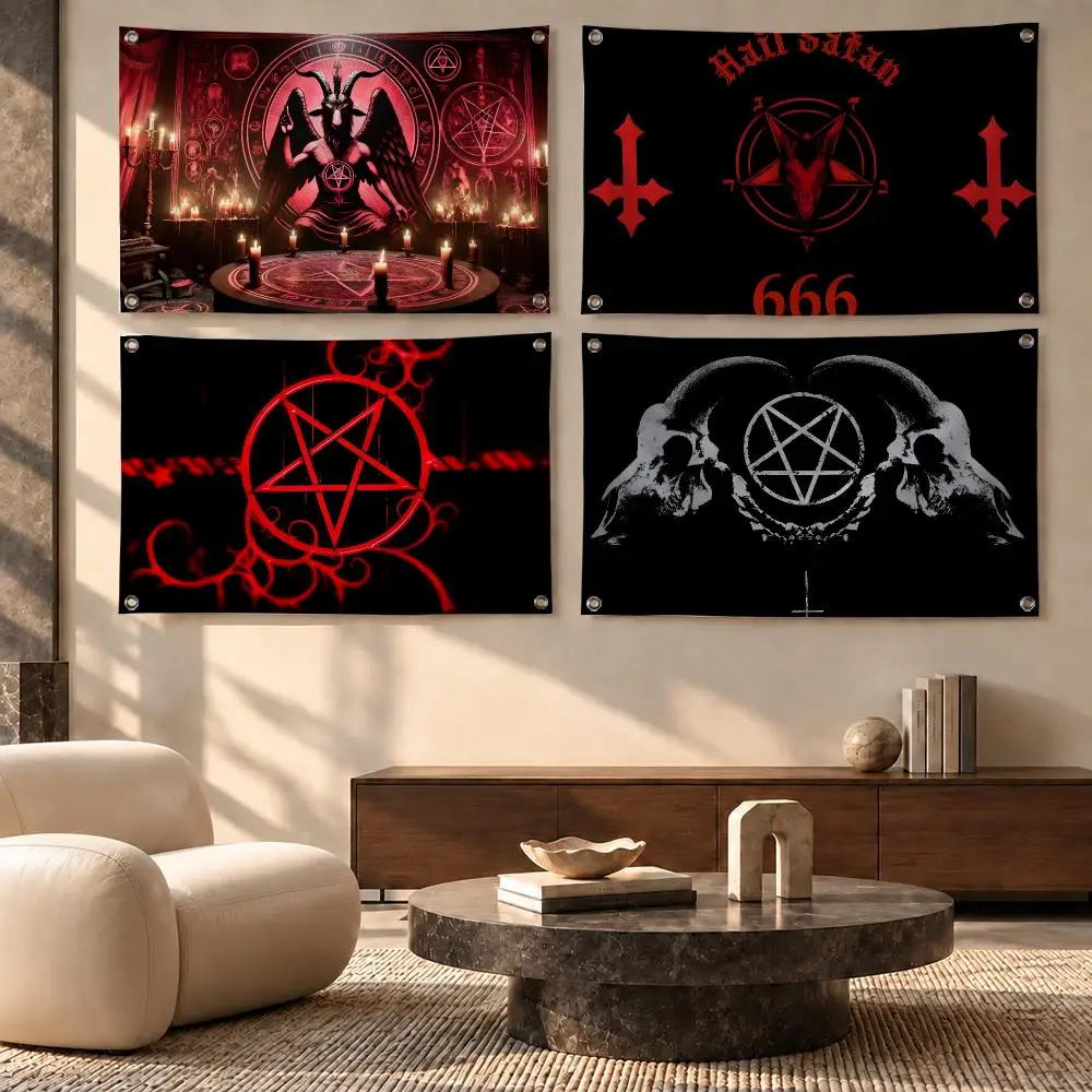 Gothic Satanic Occult Symbols Art Flags Festive Decorative Banner for Camping, Family Parties & Garden Wall Decor, Great Gift