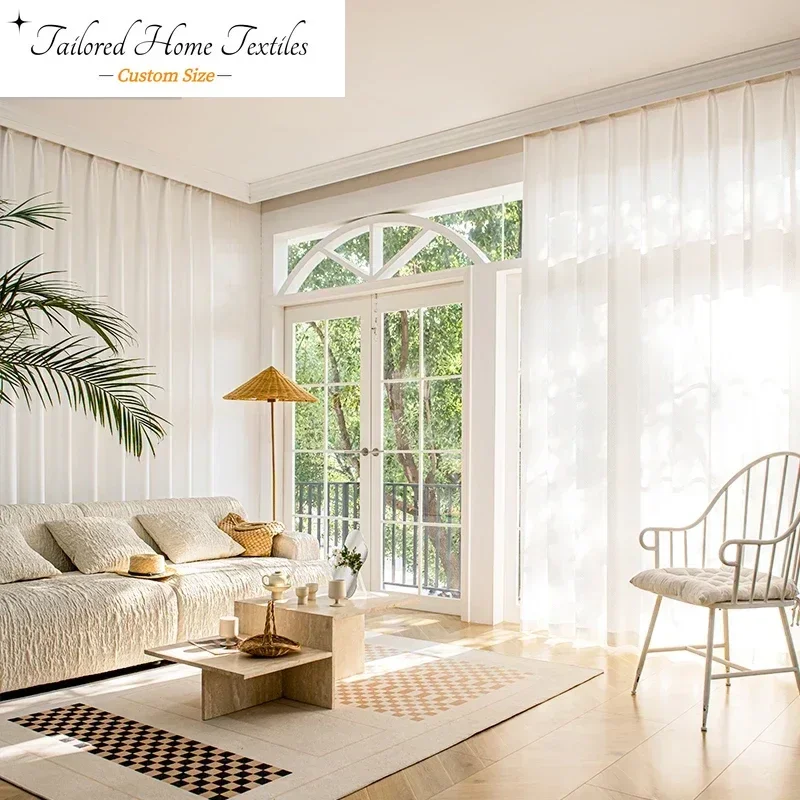 

Wave White Sheer Curtains for Living Room Bedroom Kitchen UV Protection Solid Color Tulle Curtain High Quality White Yarn Custom