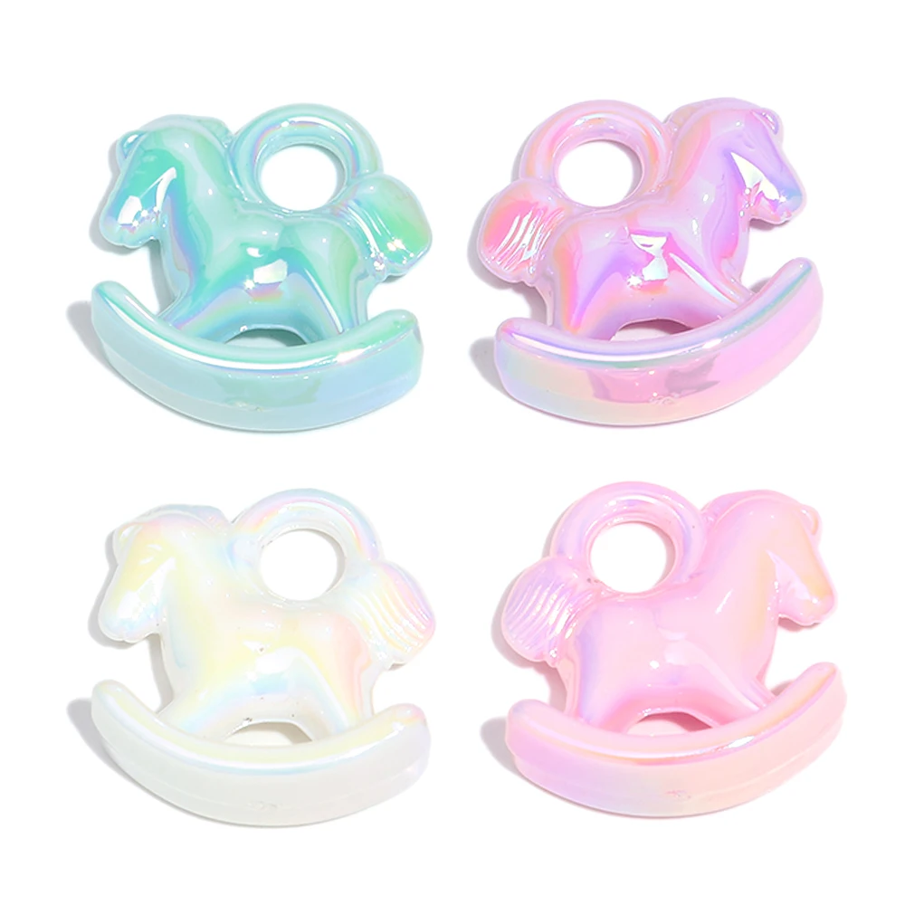Bonito Colgante de Caballo Balancín de Dibujos Animados Acrílico Iridiscente, Abalorios, Llaveros, Accesorio para Bolsos, Joyería Hecha a Mano DIY, Marcaje
