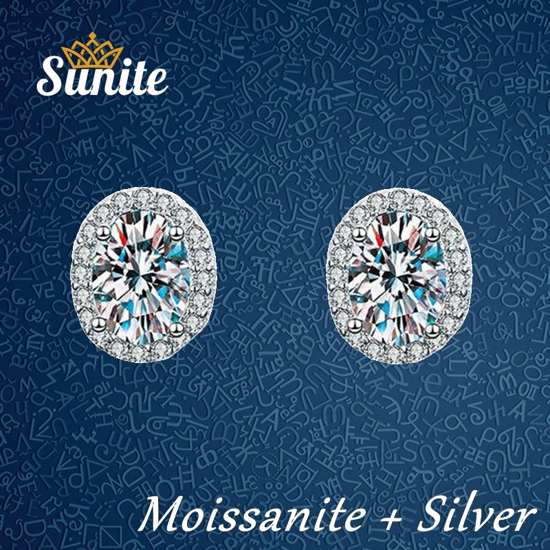 

Sunite 1.0ct 2.0ct Moissanite Diamond Oval Stud Earrings for Women High Grade Wedding Jewelry 925 Sterling Silver