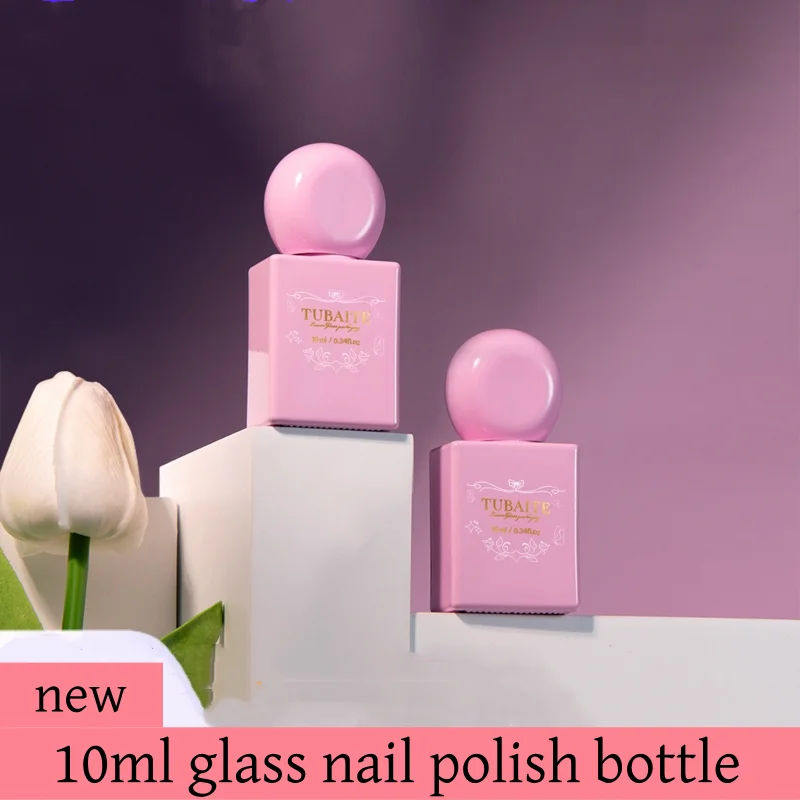

10/30 шт. Новые 10 мл пустые стеклянные бутылки для лака для ногтей Розовые квадратные плоские бутылки для геля для ногтей с крышкой-кистью Масло для ногтей Инструмент для дизайна ногтей