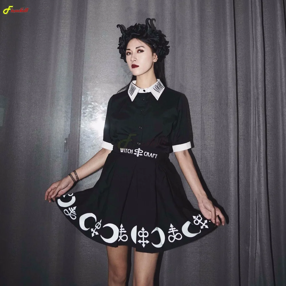 Halloween Gothic Cosplay Costumes Pleated Skirts Punk Dark Academia Aesthetic A-Line Mini Skirt for Women Y2K Streetwear