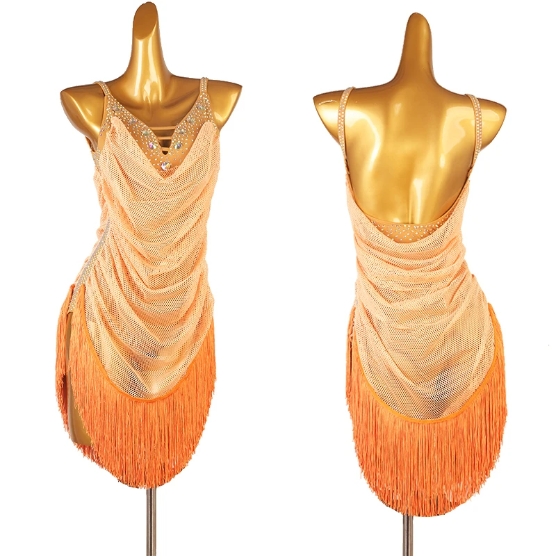 

orange juvenille adult fringe tassel latin dress salsa dress latin competition dress latin dance dress for girls lq015