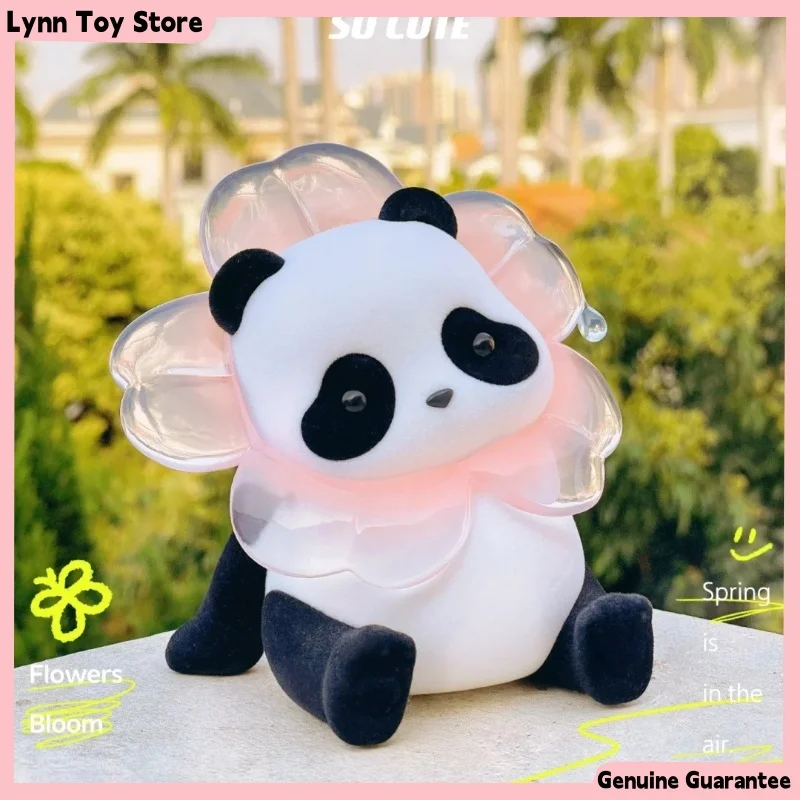 

Original Panda Roll Limited Edition-Spring Floral Panda Ornament 11cm Flocking Huahua Panda Desktop Decoration Collect Toy Gift