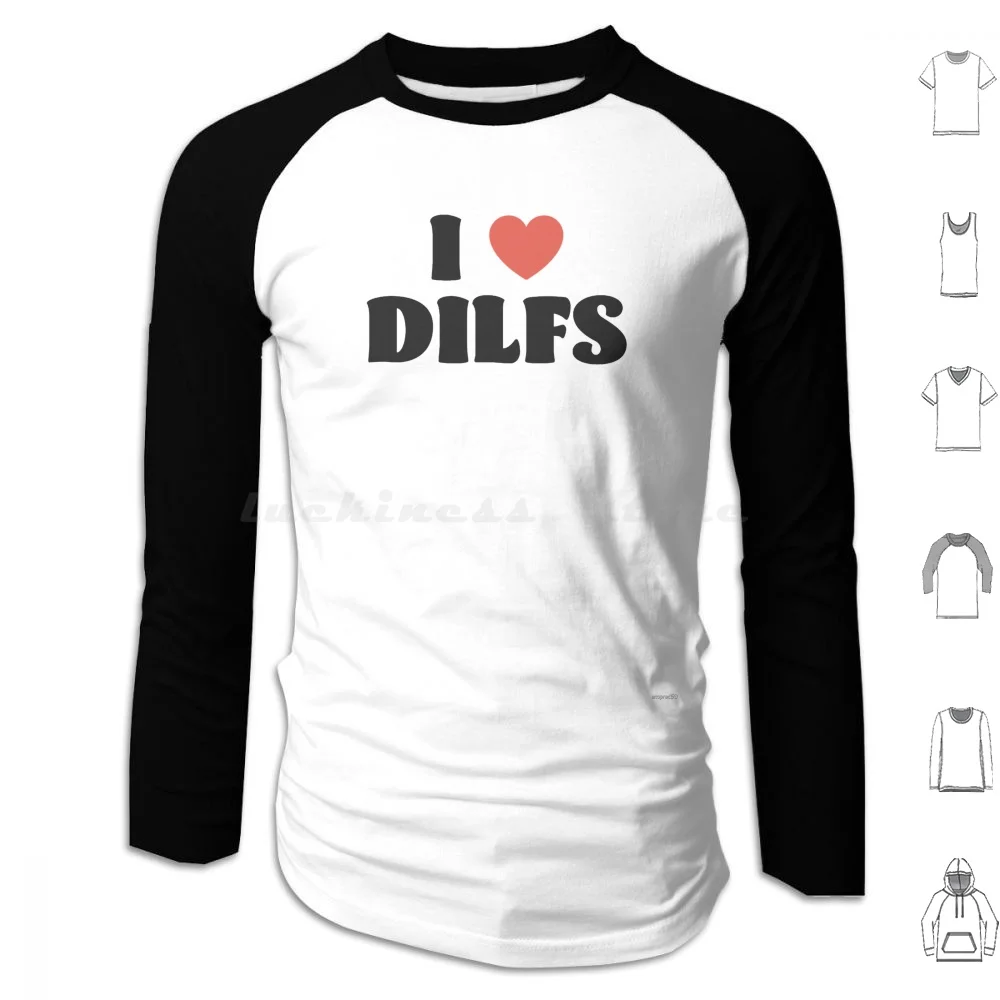I Love Dilfs Hoodie Baumwolle Langarm Herz Lustige MILF Dilf Meme Witz Niedliche Girly Mama Papa Mama Papa Zufällige Blase