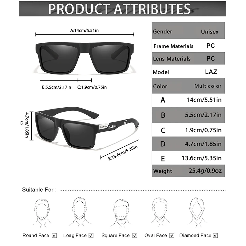 KAROS 2PCS Gafas de sol deportivas polarizadas cuadradas retro ligeras UV400 para pescar y conducir gafas unisex vintage para exteriores
