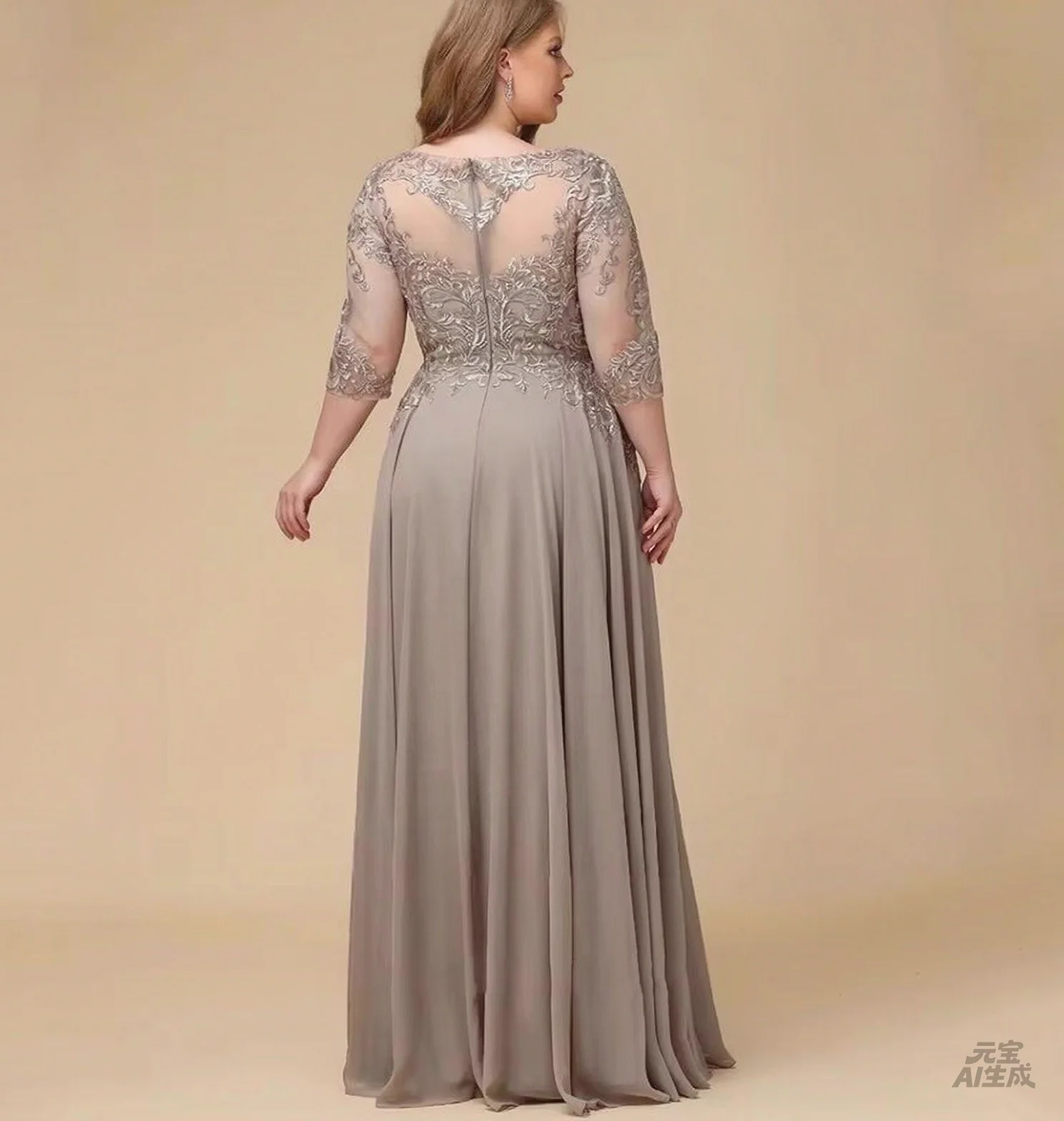 Customized Plus Size Mother of The Bride Dress 3/4 Sleeves Applique Floor Length A Line Chiffon Summer Wedding Guest Gown