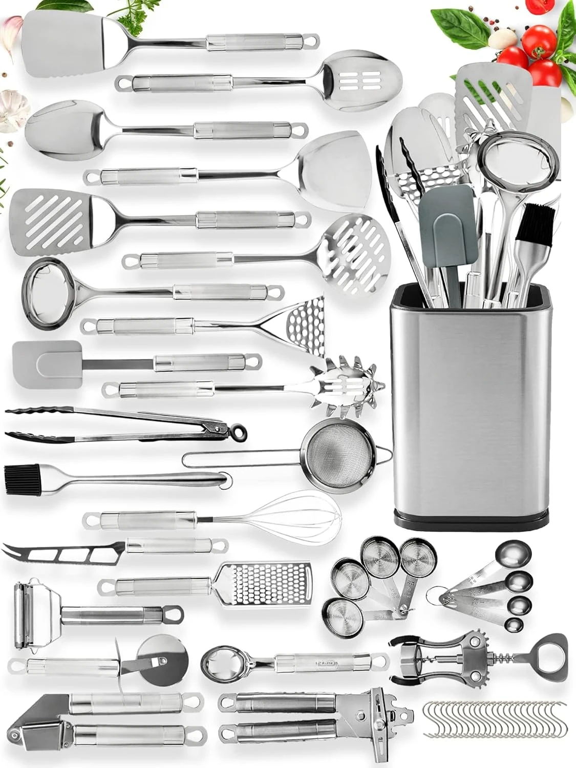 54 Pcs Stainless Steel Kitchen Utensils Set - Nonstick Stainless Steel Cooking Utensils Set - Heat Resistant Kitchen Essentials