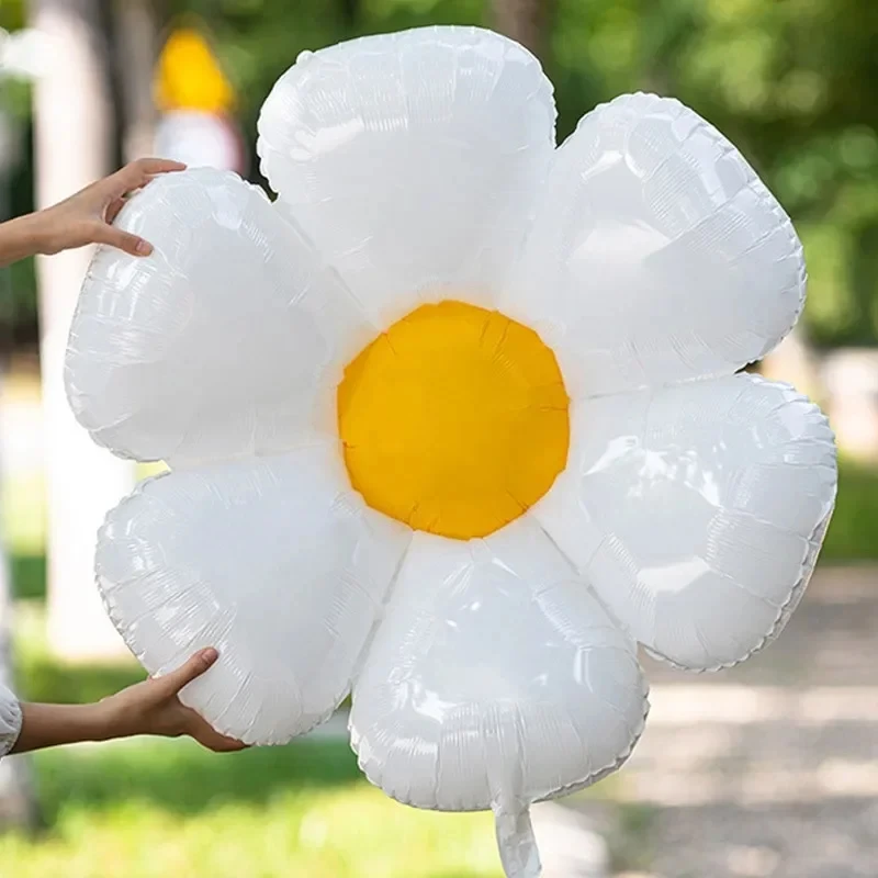 1/10 Stück Gänseblümchen-Ballon, riesige weiße, gelbe Aluminiumfolienballons für Geburtstag, Babyparty, Hochzeit, Gänseblümchen-Party-Dekorationen, Zubehör – Detail 4