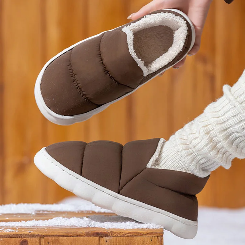للجنسين الشتاء المنزل أحذية قطنية النساء النسيج الناعم أفخم الأحذية الداخلية الدافئة زوجين المرجان الصوف الغطاء الحراري كعب شبشب منزل #3
