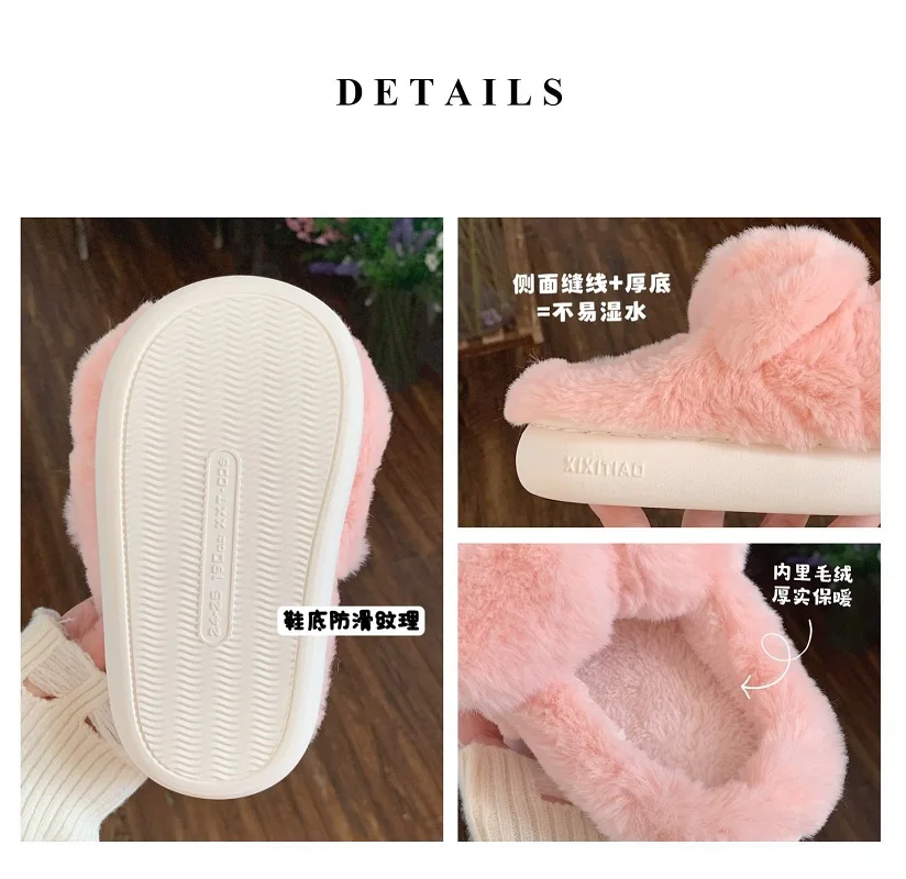 Pink Fluffy Pig Slippers Women Plush Home Shoes Non-slip Warm Winter Warm Indoor Slippers Flat Casual Non-slip Girl Room Shoes