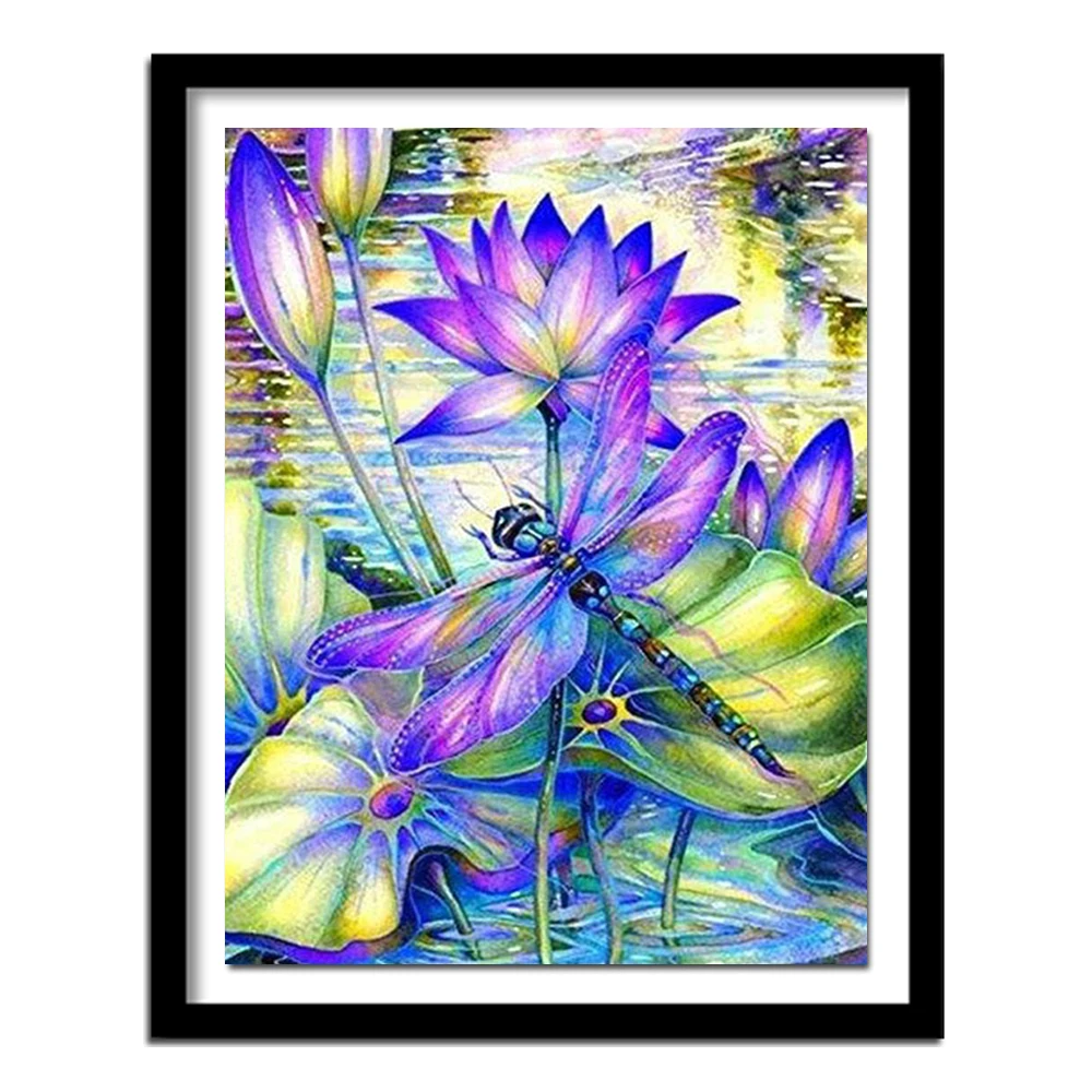 5D DIY Diamond Embroidery Dragonfly Lotus Pond Lotus Leaf Diamond Painting Cross Stitch Round  Decoration CJ1063