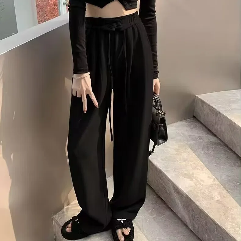 بنطال ذو قصة أرجل واسعة امرأة صغيرة الربيع الكتان الطيات المدرسة مريحة الطلاب Kawaii الدانتيل متابعة تنفس جماليات بنطلون #4