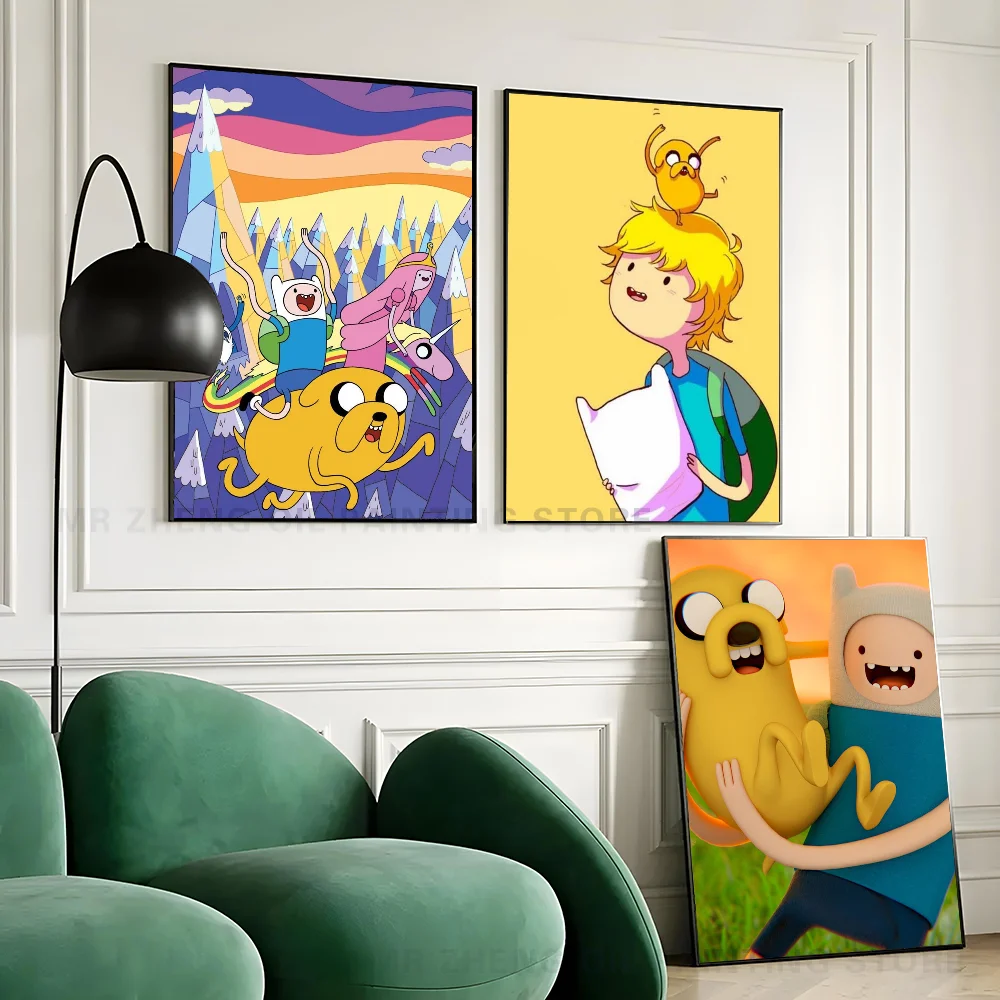 1pc Adventure Time Finn Jake Self-adhesive Art Poster Waterproof Paper Sticker Coffee House Bar Room Wall Decor