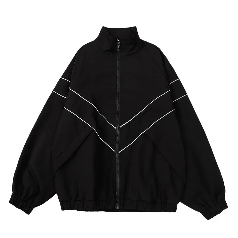 Men\'s Spring and Autumn New Retro Simple Stand-up Collar Zipper Charge Jacket, Solid Color Loose Casual Sport Zipper Jacket Top