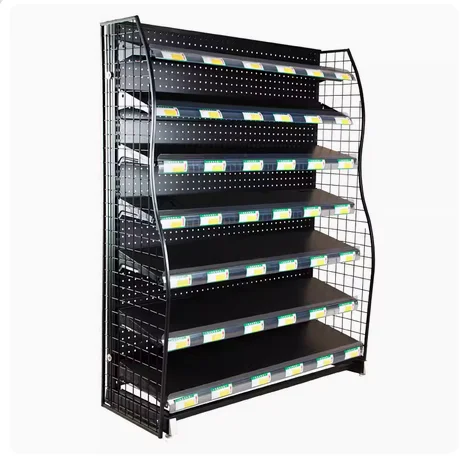 Supermarket cashier, small shelf, snack display rack in front of counter, convenience store, chewing gum storage rack, food rack