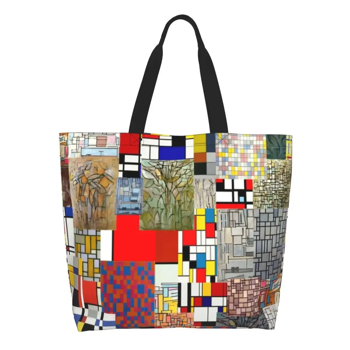 Custom Piet Mondrian De Stijl Shopping Canvas Bag Women Reusable Large Capacity Groceries Abstract Art Shopper Tote Bags