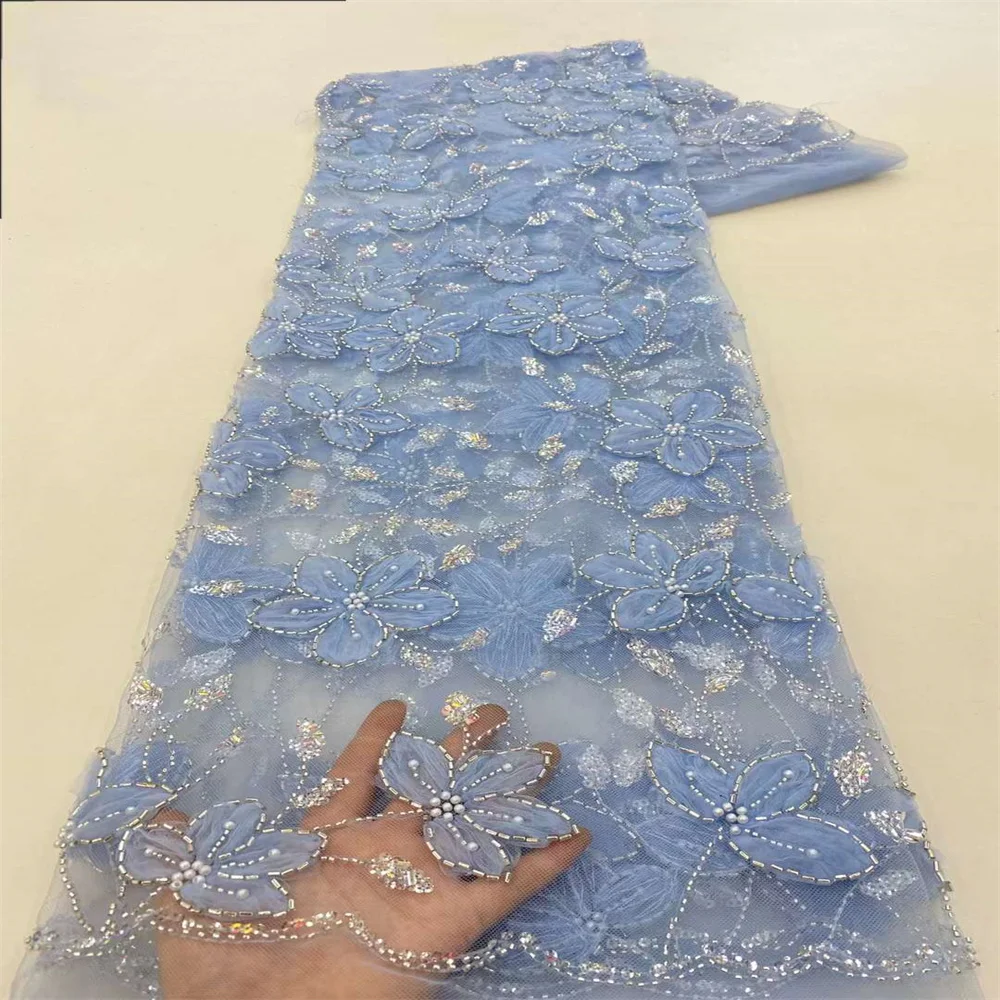 Paillettes africane 3D e tessuti di pizzo di Tulle con perline 2023 lacci a rete francesi nigeriani di alta qualità Party Prom cucito 5 Yards XZ3006