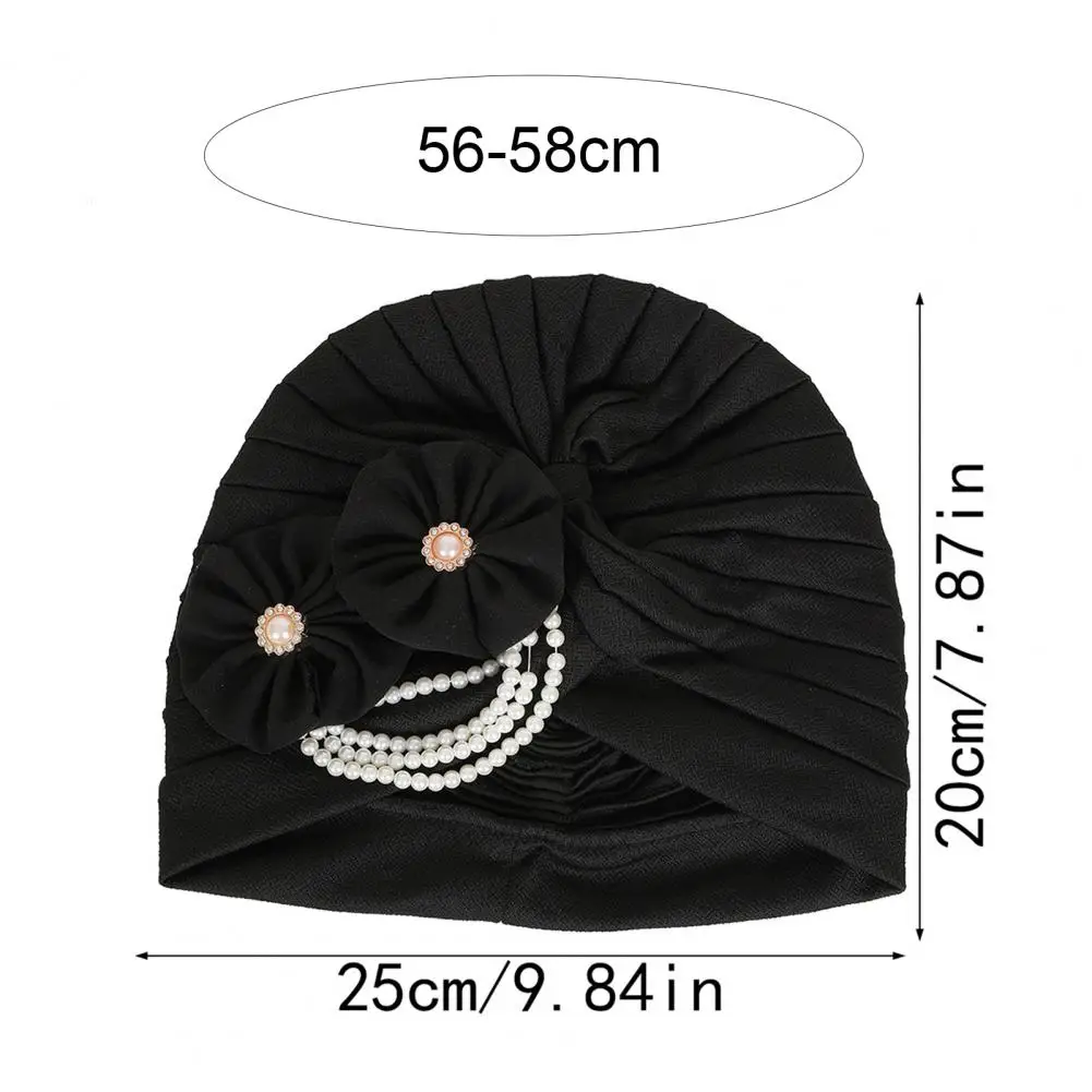 

Black Women Headscarf Hat Flower Pearl Turban for Women Elegant Women's Headscarf Hat with Imitation Pearls Flower for Sleep