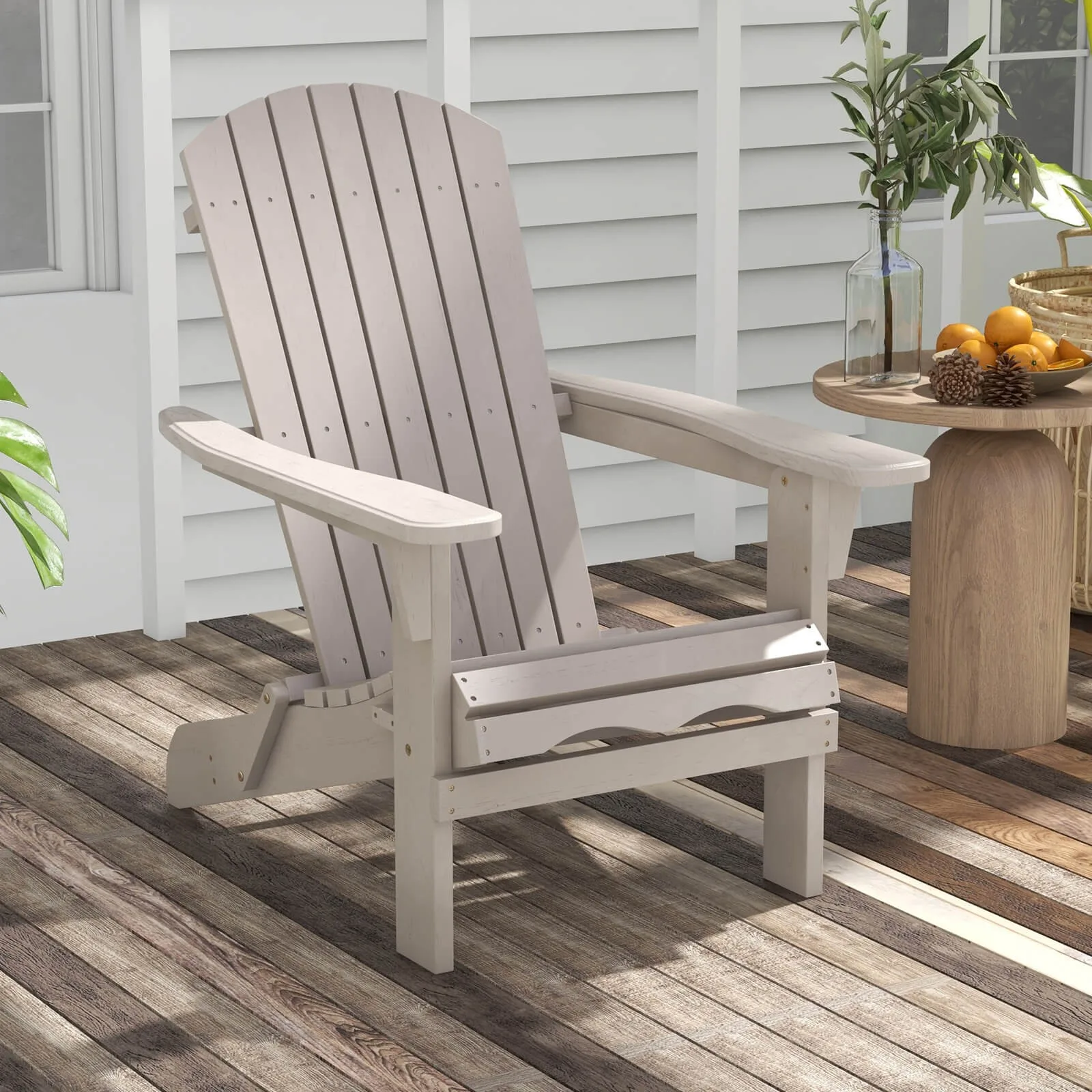 

Folding Wooden Lounge Chair w/High Backrest & Wide Armrests for Backyard