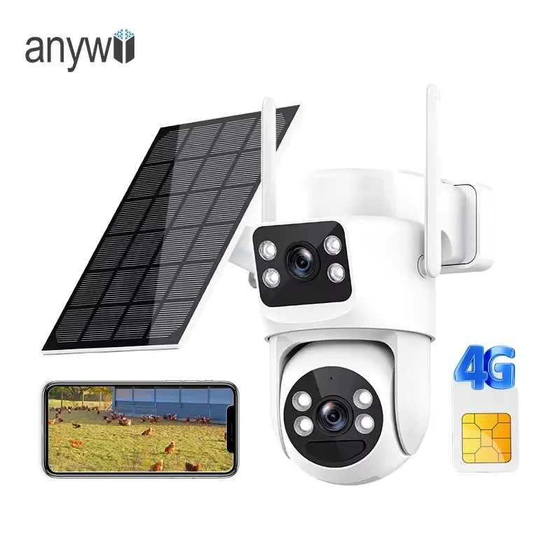Anywii WiFi Outdoor Camera 360 Color Night Vision 3 Screen Security Wireless AI Pet Tracking Wifi Ptz Card 4G Camera