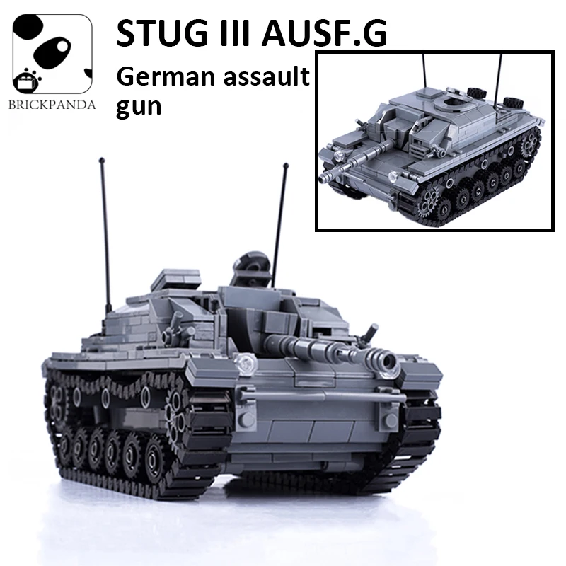 

WW2 Military Vehicle Weapons STUG III AUSF.G Tank Model Building Blocks Self-propelled Gun Bricks Armored Soldiers Figures Toys