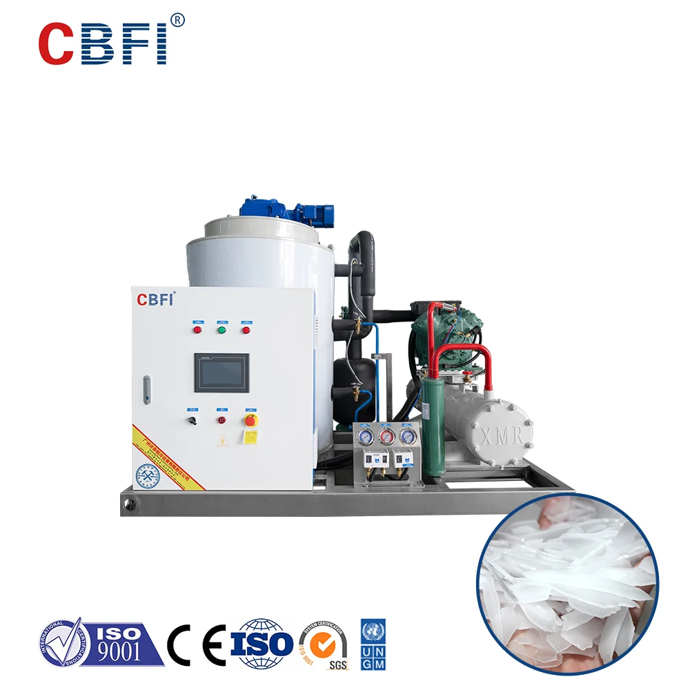 CE Certified Industrial Automatic Flake Ice Maker Machine Engine Pump Motor Bearing Stainless Steel 304 1000kg Capacity