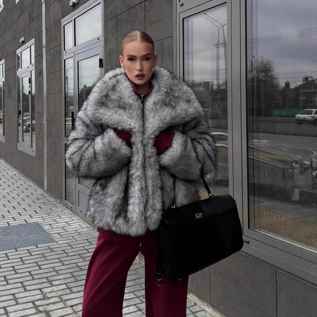 Winter New Autumn lady Fur Coat Women Large Lapel Internet Celebrity Imitation Fur Coat Fashion Silver lady Color