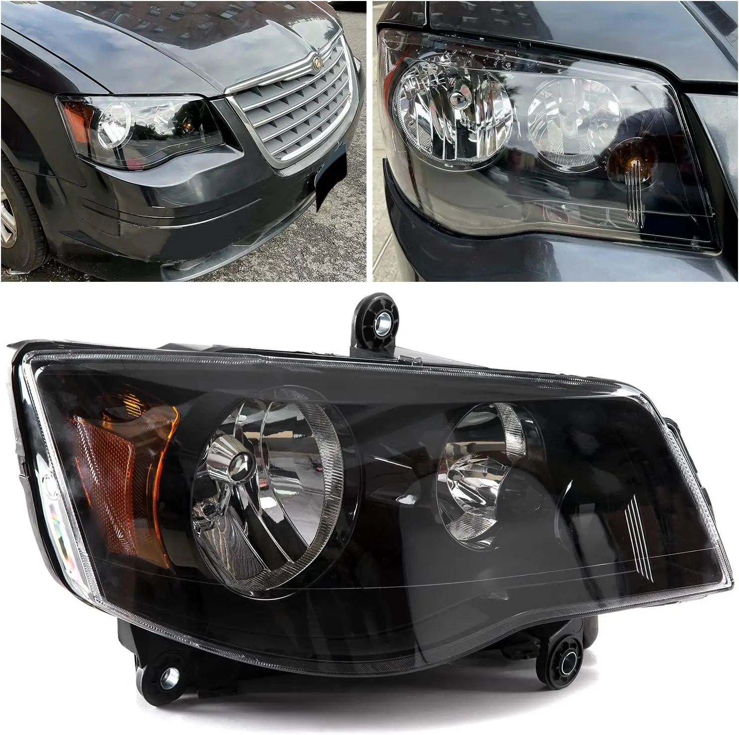 

Headlight Headlamp Black Housing Clear Lens Compatible with 2011-2020 Dodge Grand Caravan 4-Door Van 2008-2016 Chrysler Town & C