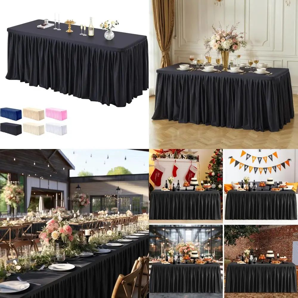 

Элегантная черная скатерть с плиссированной юбкой, идеально подходит для вечеринок, банкетов, дней рождения и свадеб.