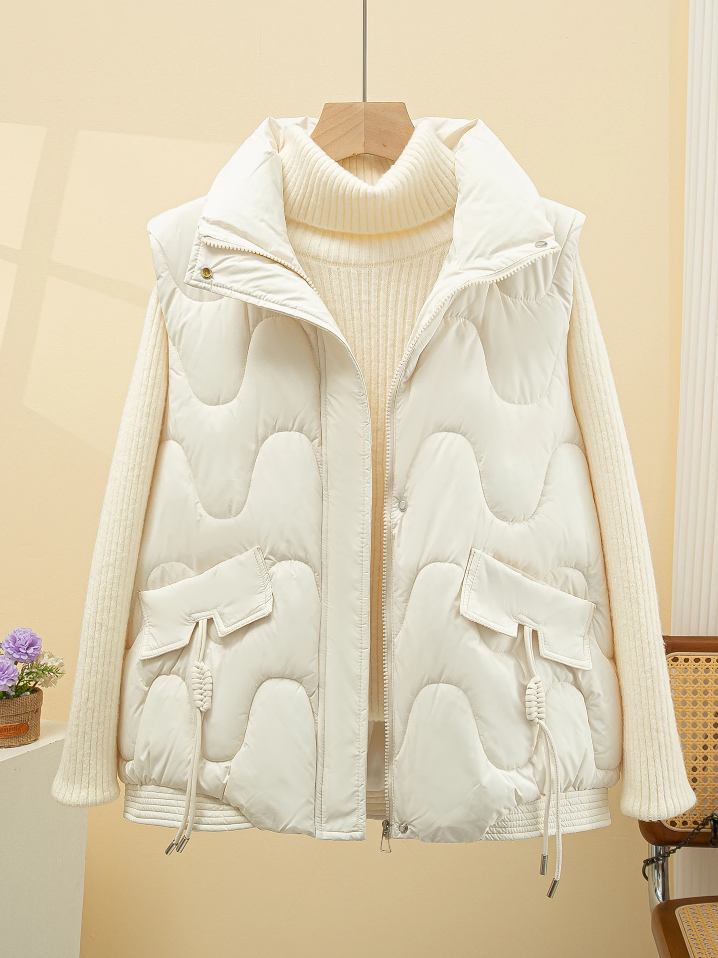 Vrouwen ort down Katoenen Vest 2025 Nieuwe Herfst Winter Thiened Sli Losse Kleine Maat Bovenkleding Rits Splice ket