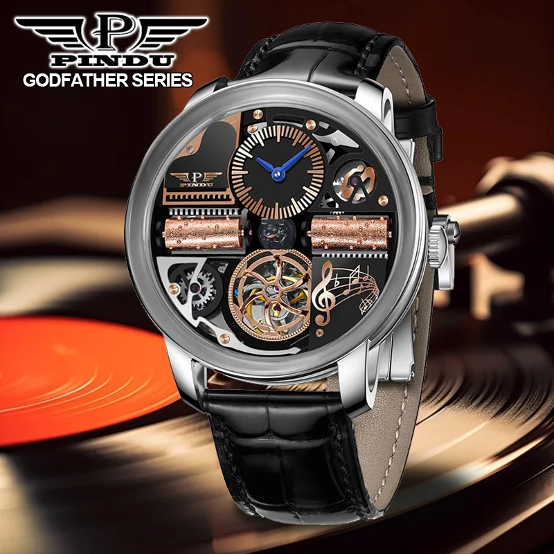 PINDU Design 2025 NEW Music Series Machinery Watch Men Movement stainless steel Sapphire Glass Top Luxury Automatic Watch Hollow