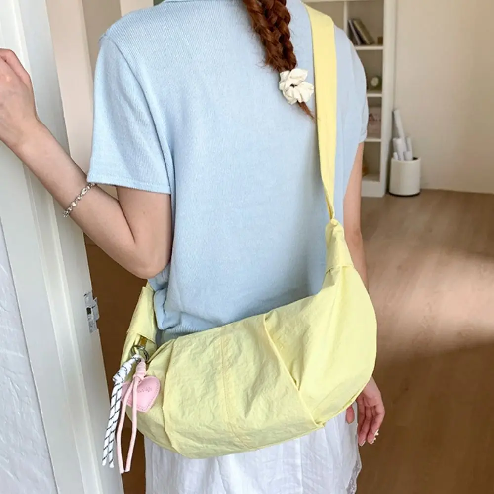 

Нейлоновая сумка для пельменей большой емкости в японском стиле, повседневная сумка через плечо для отдыха, однотонная спортивная сумка на плечо для улицы