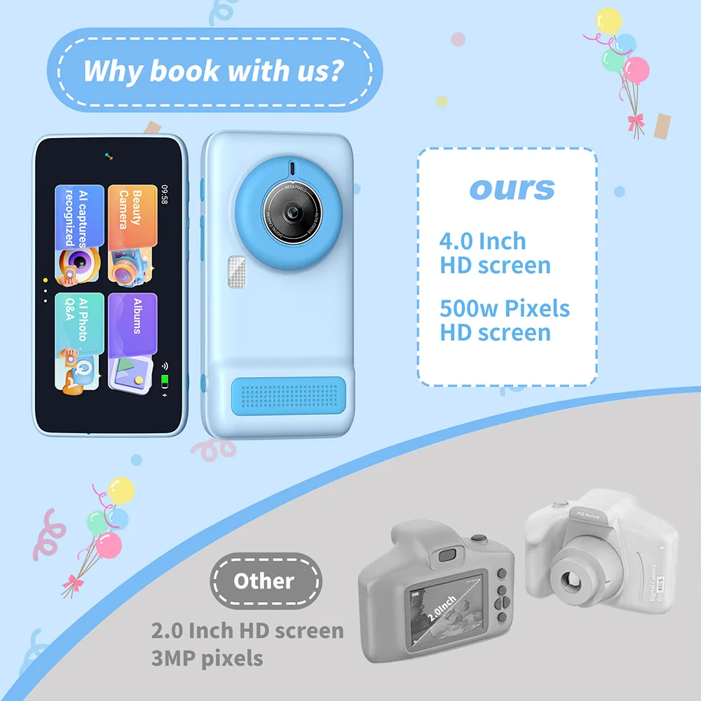 Velec Kids Smart AI Learning Camera Educational Toys with Photo Recognition Knowledge Encyclopedia For Age 3-12 Brithday Gifts
