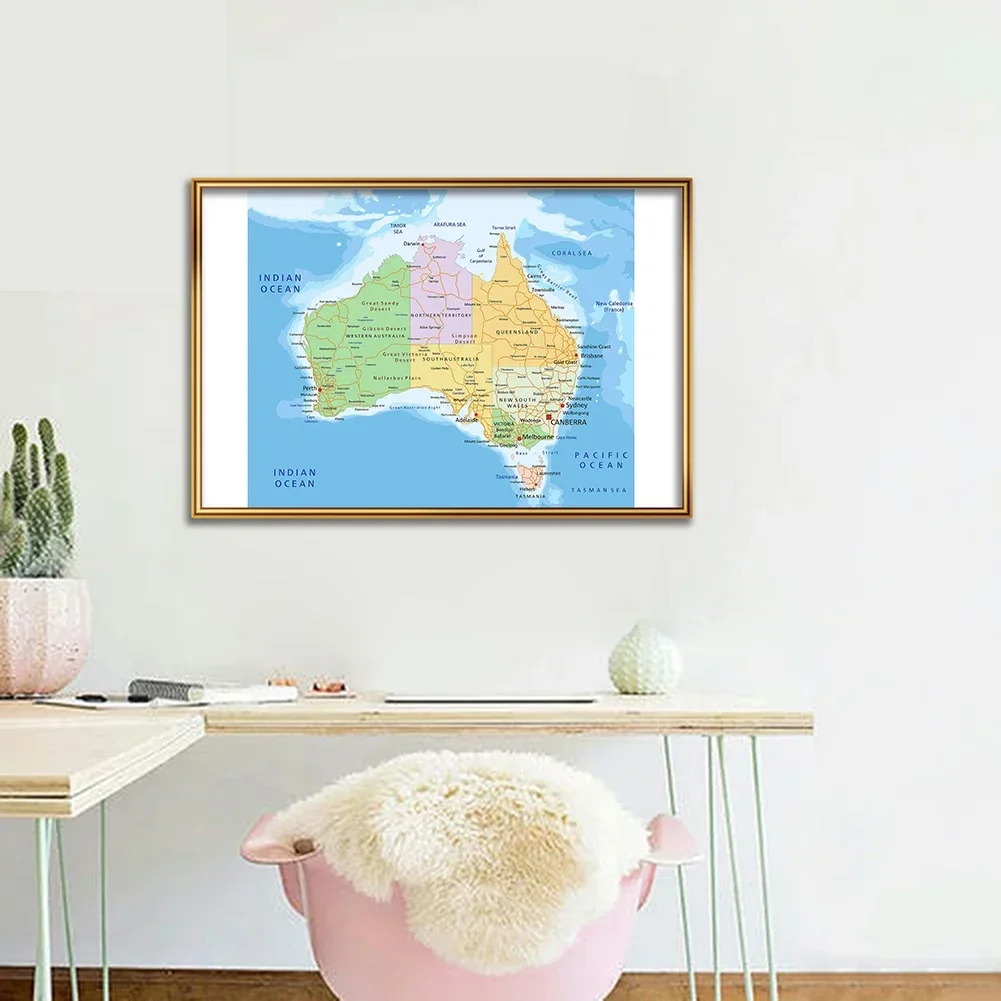 59*42 cm Political Map of The Australia Decorative Wall Art Poster Canvas Painting School Supplies Classroom Home Decoration