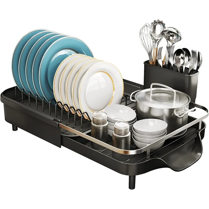 Imagem -05 - Expansível Prato Secagem Rack para Cozinha Counter Escorredor com Drainboard Conjunto e Utensílio Titular Aço Inoxidável