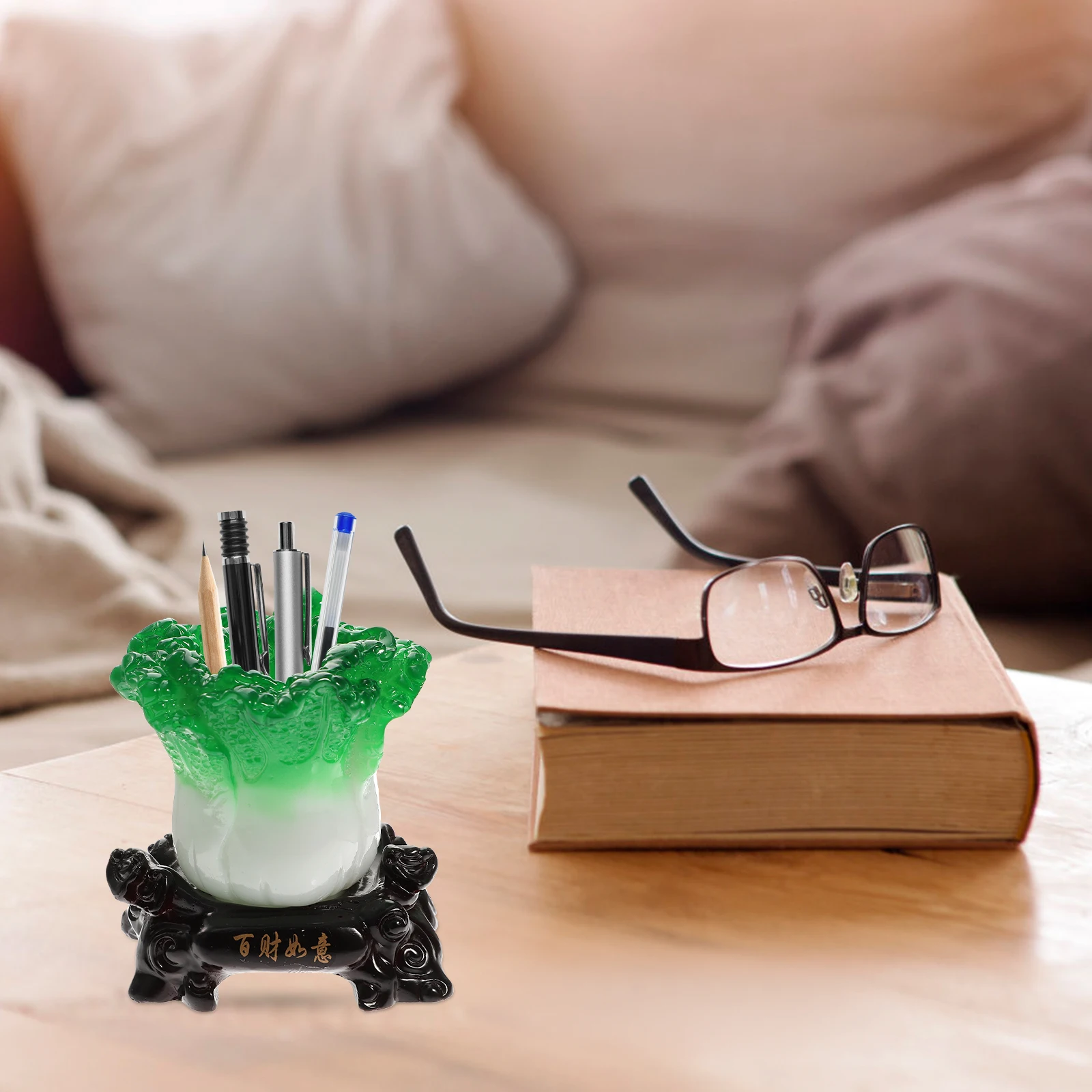 

1pcs Cute Chinese Cabbage Pen Resin Makeup Brush Cup Desktop Organizer For Office School Supplies Large Capacity Multifunctional