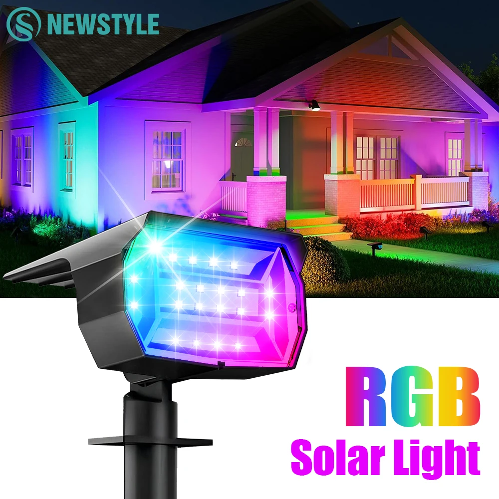 

20 светодиодных солнечных прожекторов для улицы, RGB с изменением цвета, ландшафтное освещение для сада, IP65 водонепроницаемые, на солнечной энергии