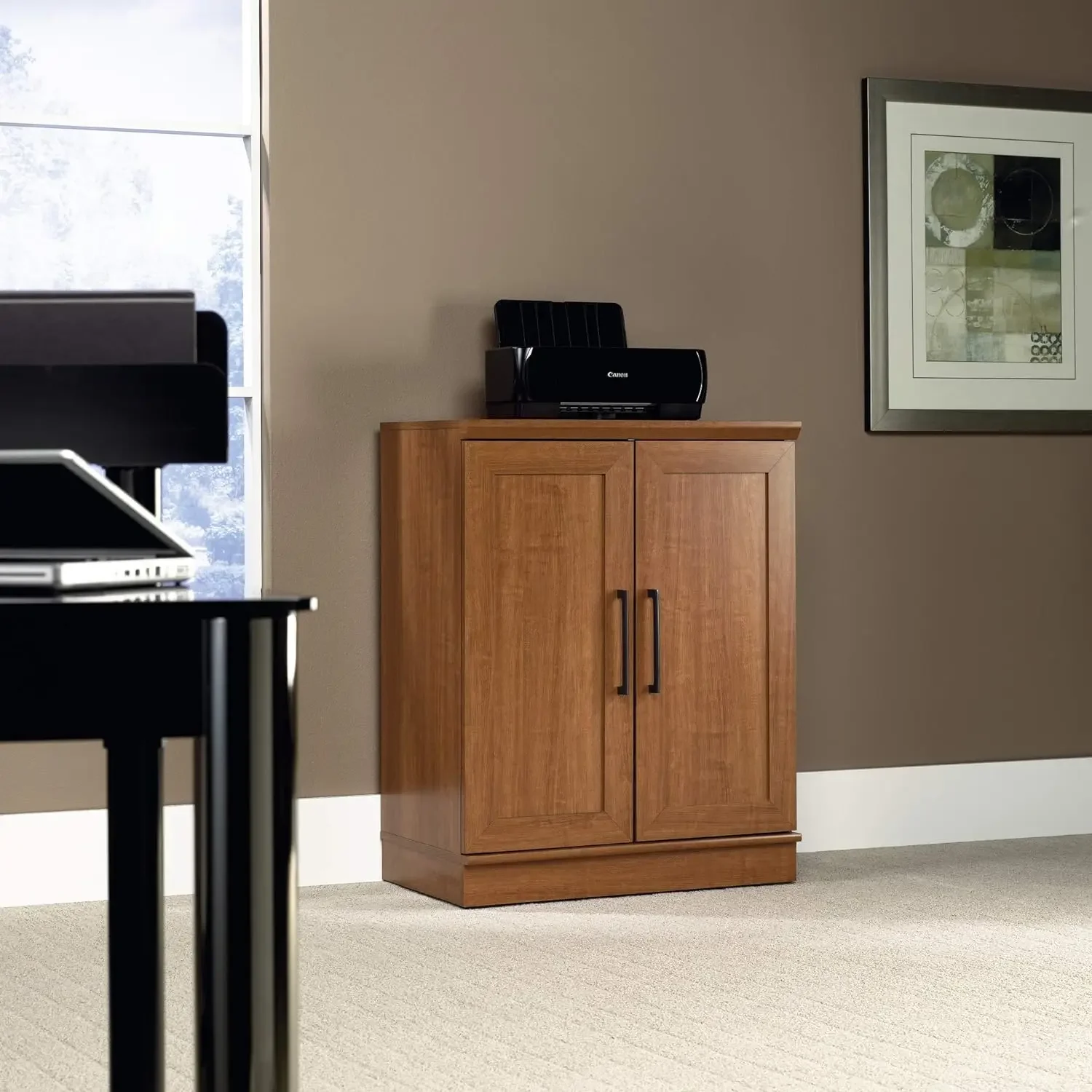 Base Pantry Wood Cabinet with Adjustable Shelf ,Enclosed Back Panel w/ Cord Access, Sienna Oak/Dakota Oak  Finish