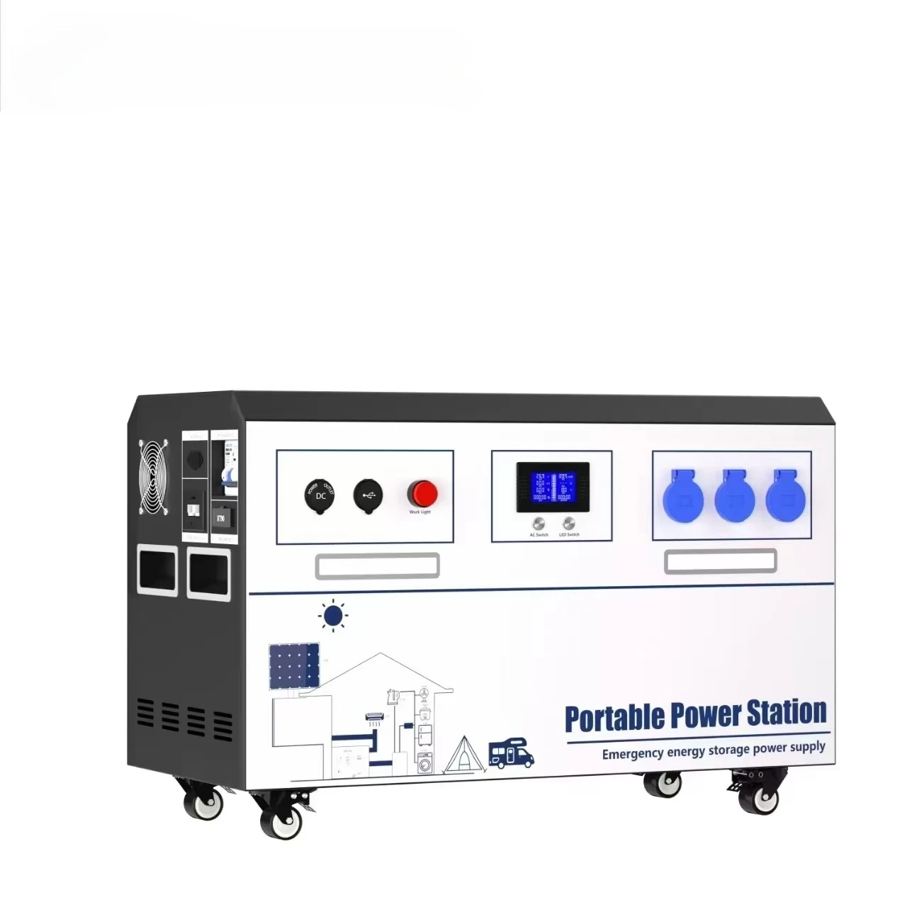 Solar 5KW Portable Station MPPT Controller Home Energy Storage Inverter Pure Sine Wave Flashlight Panel for Car Use