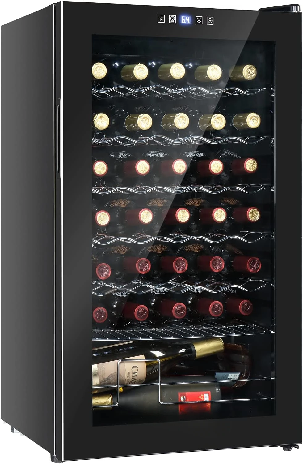 34 Bottle Wine Cooler Refrigerator, Freestanding Compressor Wine Chiller, Beverage Wine Fridge with Digital Temperature