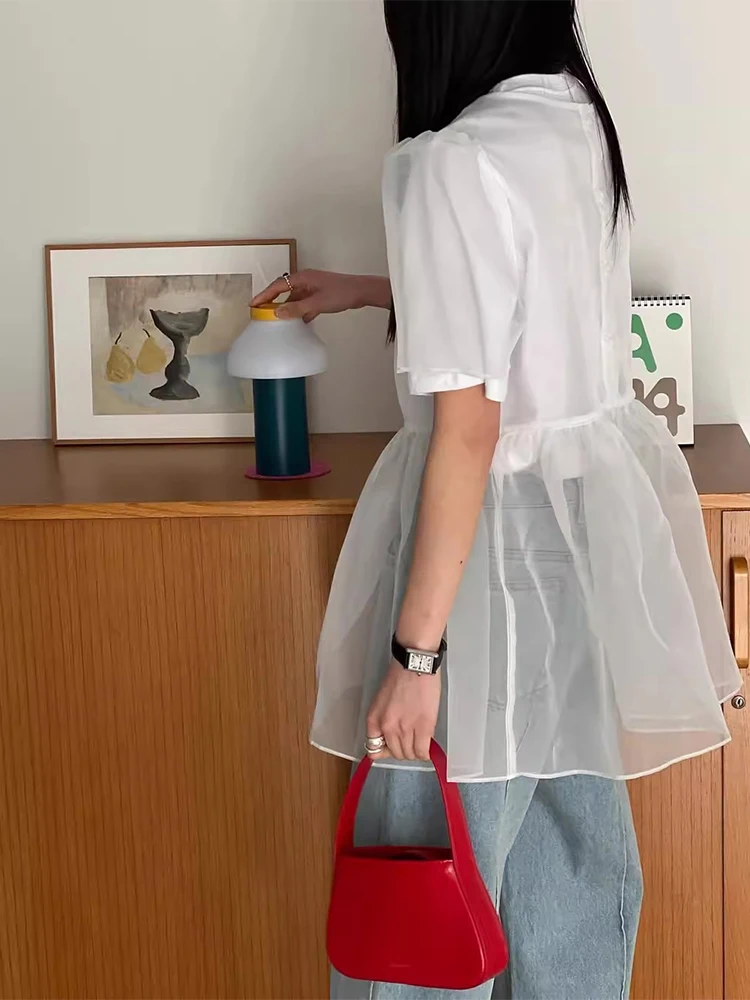 Liangliang Summer New Design Thin Me Cover up Women's Bubble Sve Top Layering Sle Korean Loose Fit round Ne irt