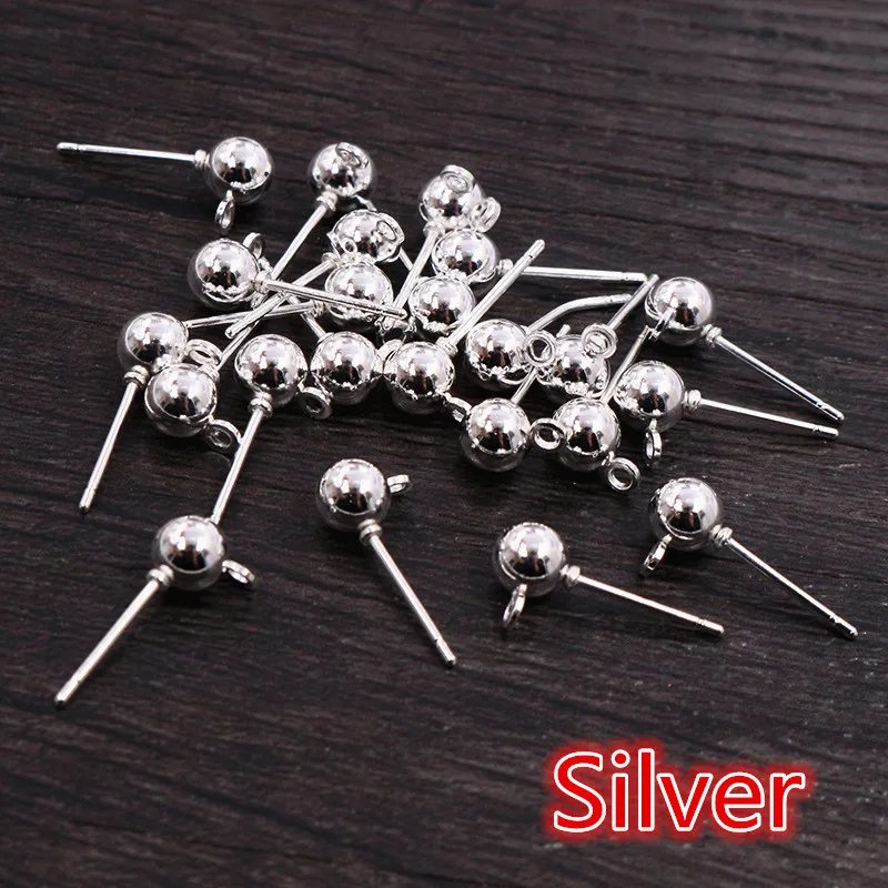 50pcs/lot 3/4/5mm 6 Colors Pin Findings Stud Earring Basic Pins Stoppers Connector For DIY Jewelry Making Accessories Supplies