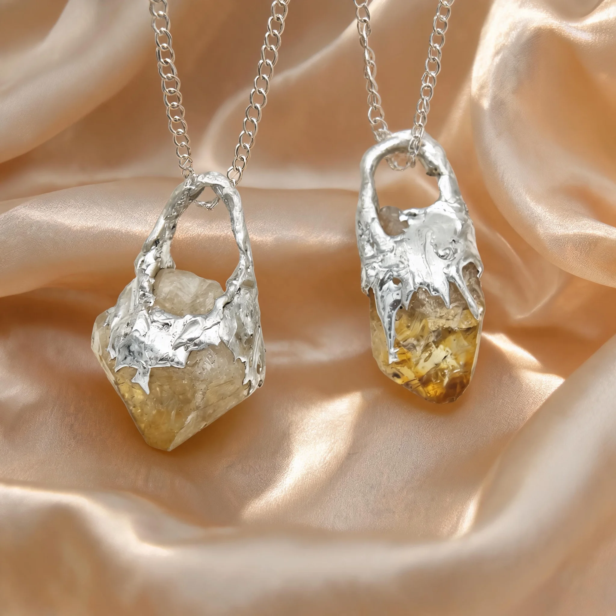 Citrine Raw Stone Pendant 40mm Irregular Yellow Quartz Crystal Necklace Handmade Soldering Process Boho Jewelry Statement Pendan