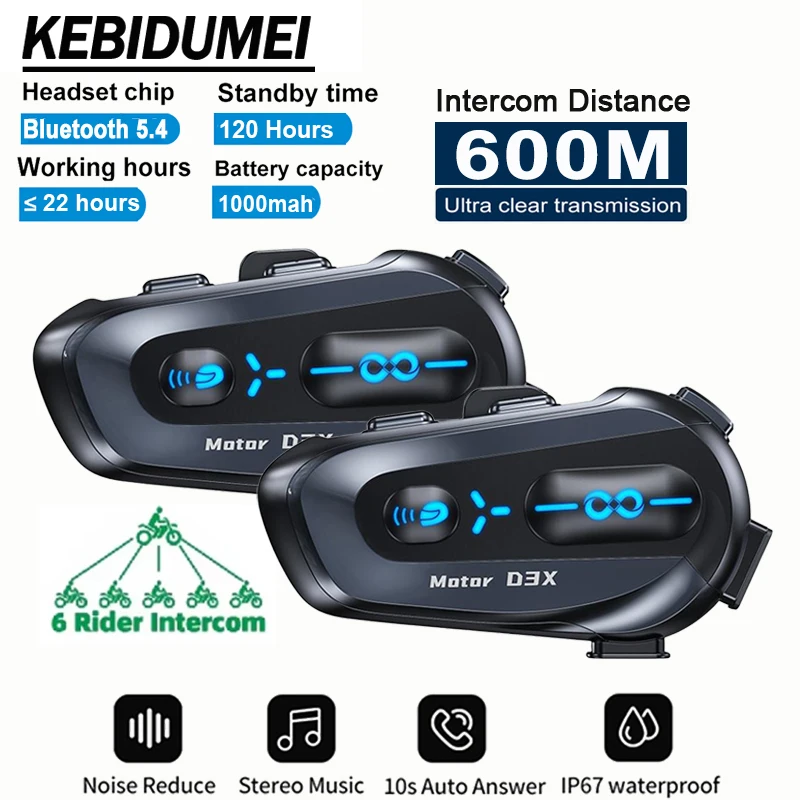 

V5.4 Motorcycle Helmet Intercom 600M Half Duplex Interphone Communicator 1000mah Waterproof GPS Bluetooth Headset Waterproof