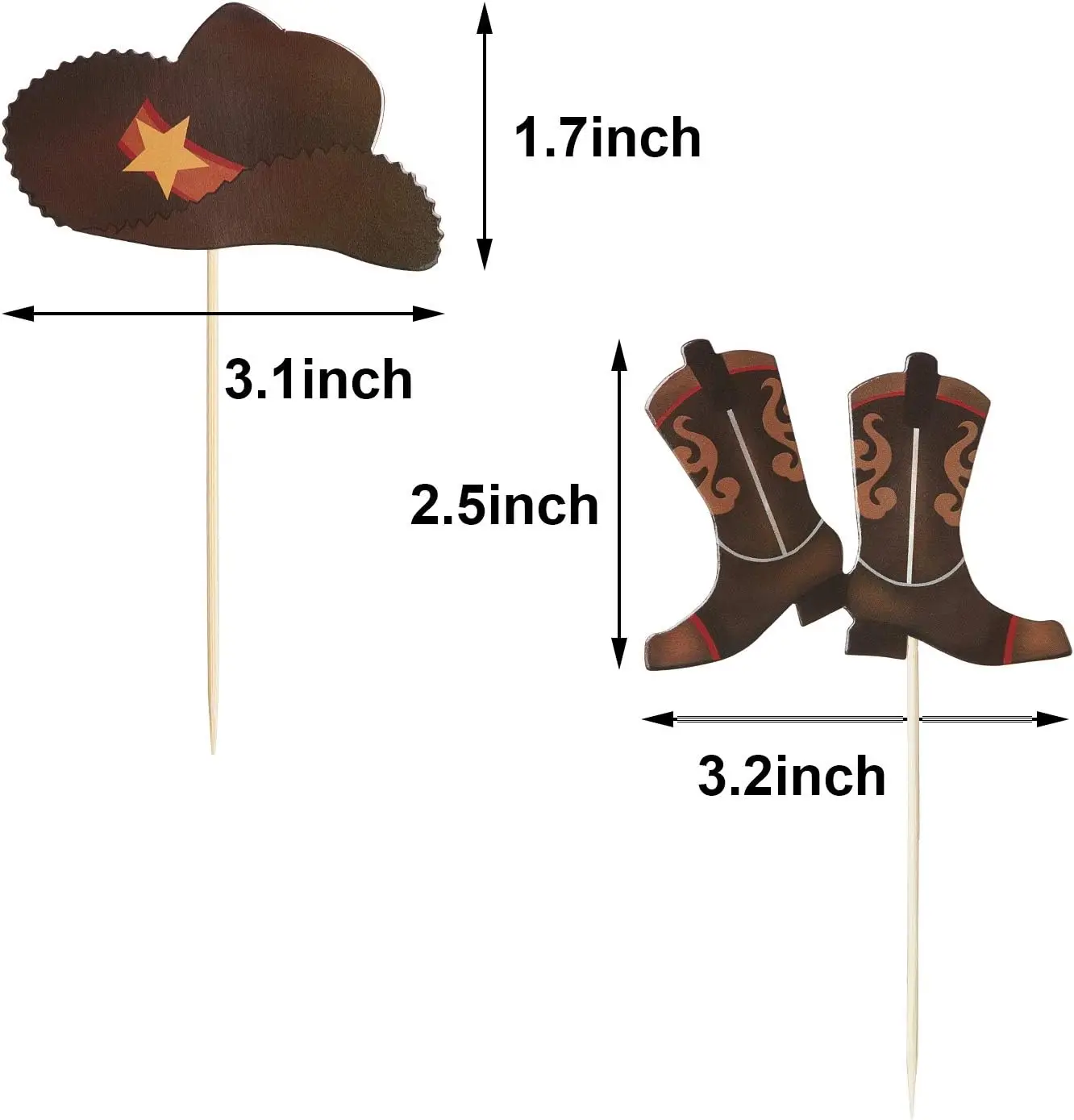 24 Stück Cupcake-Topper mit Cowboyhut und Stiefeln, Partyzubehör zum Thema Western, Geburtstagskuchen-Dekorationen, Babyparty-Picks – Detail 1